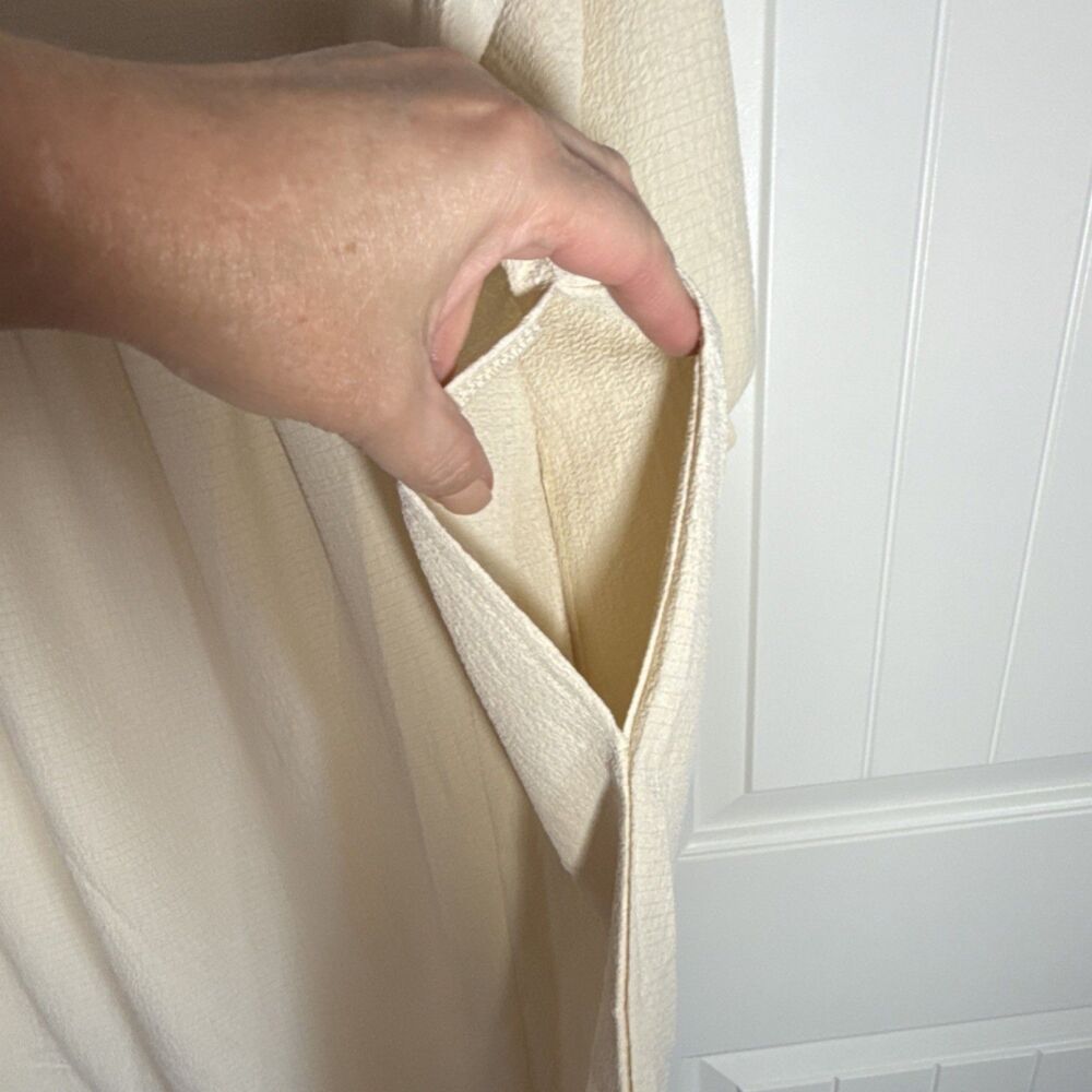 AIMAGE Beige Fit & Flare Midi Dress Button Pleated Pockets 3/4 Balloon Sleeve L - Picture 8 of 11